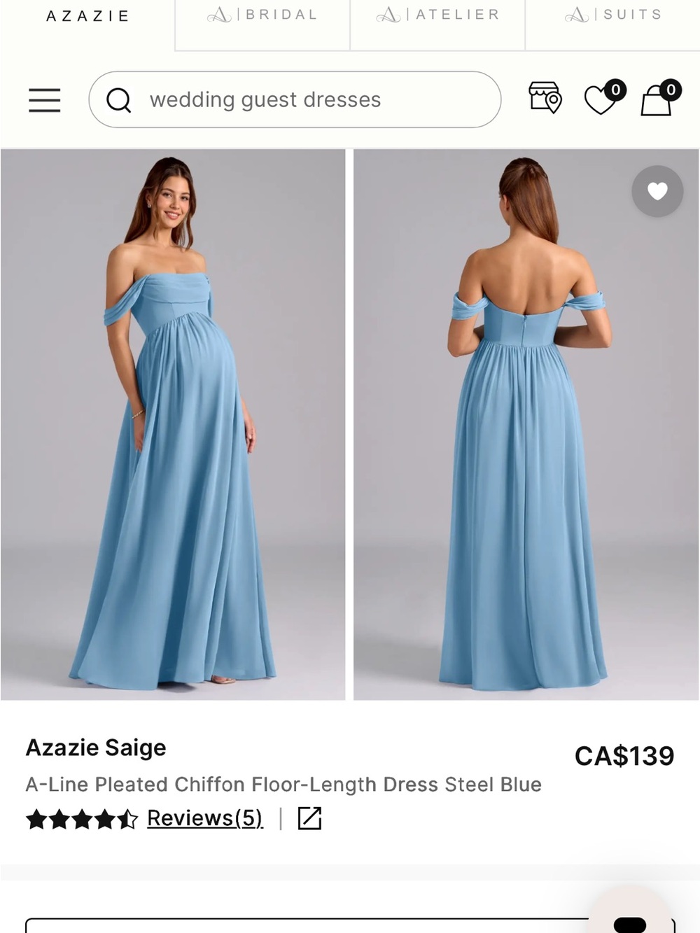 Azazie Steel Blue Off-Shoulder A-Line Maxi Dress
